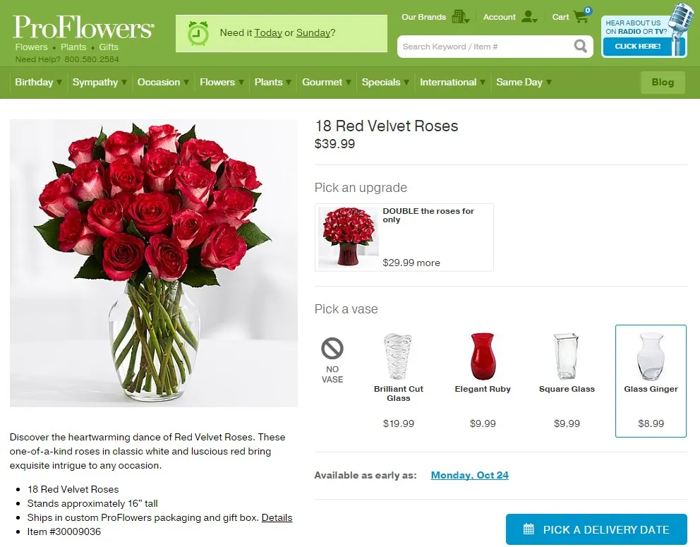 Proflowers upselling példa