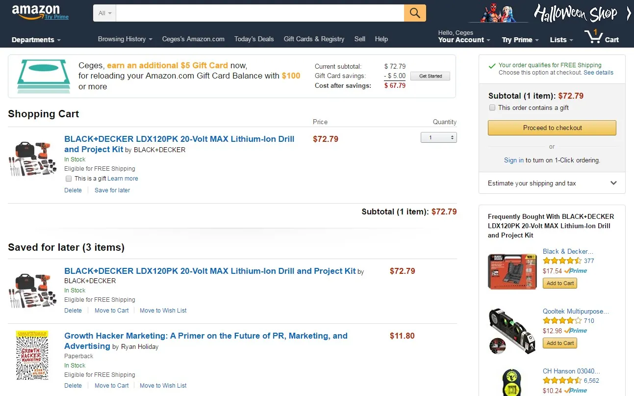 Együtt vásárolt termékek példája Amazon