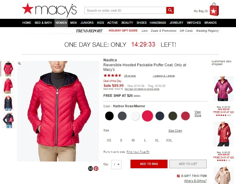 Macy's termékoldala