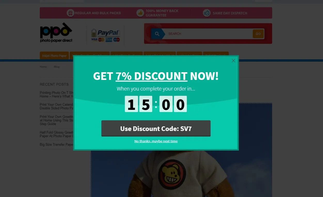 PhotoPaperDirect popup