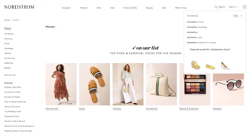 Nordstrom keresés példa