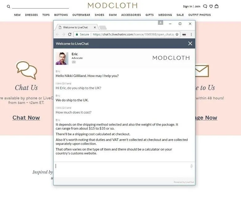 Live chat példa