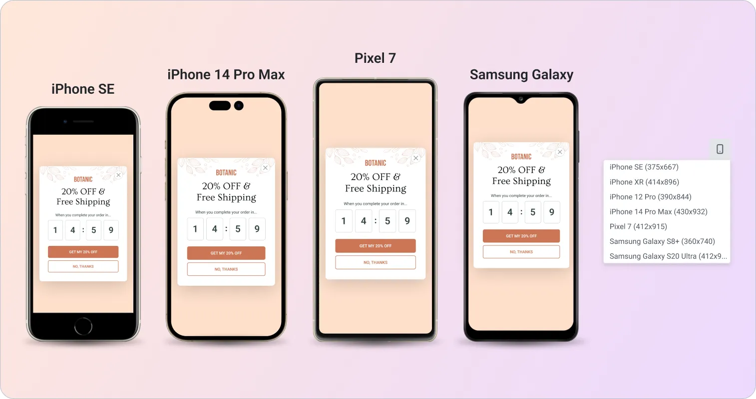 popup mobile editor