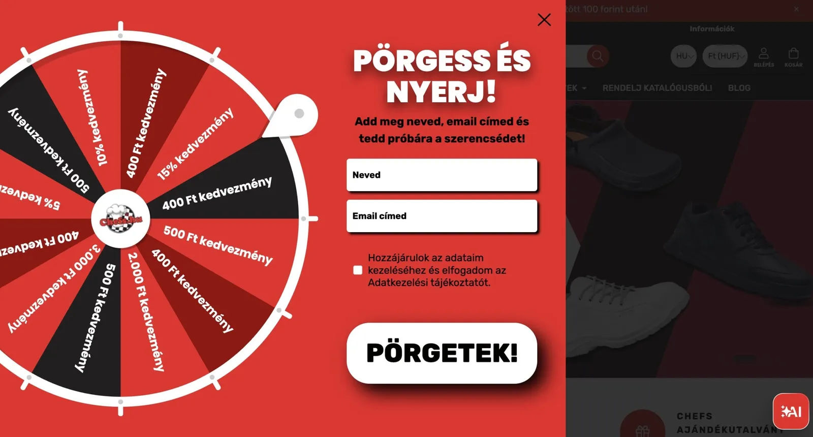 Szerencsekerék popup
