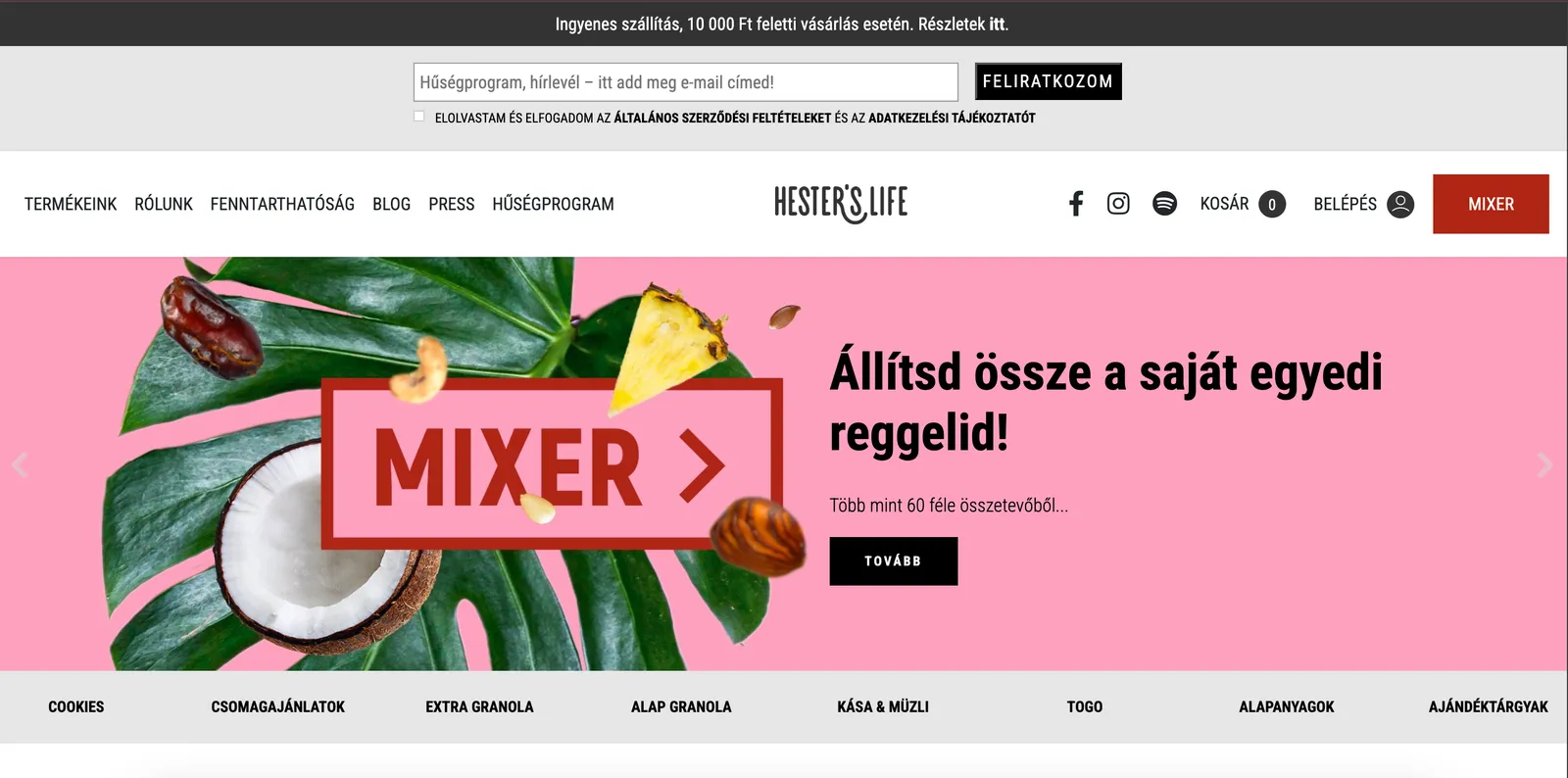 Főoldala a Hester's Lifenak