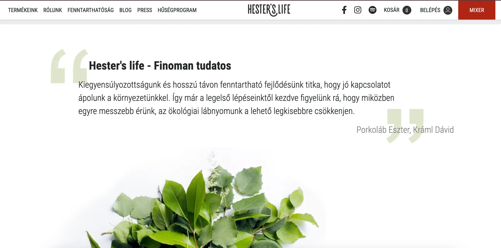 Finoman tudatosan - Hester's Life szlogenje
