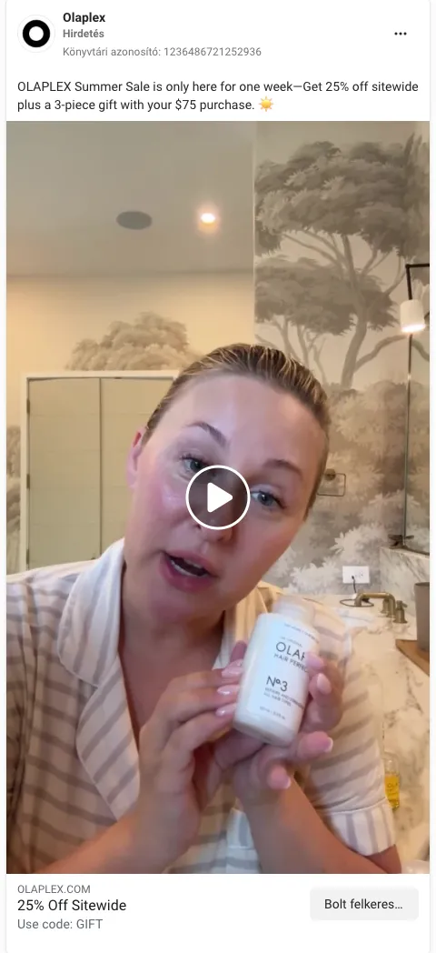 Olaplex facebook hirdetése