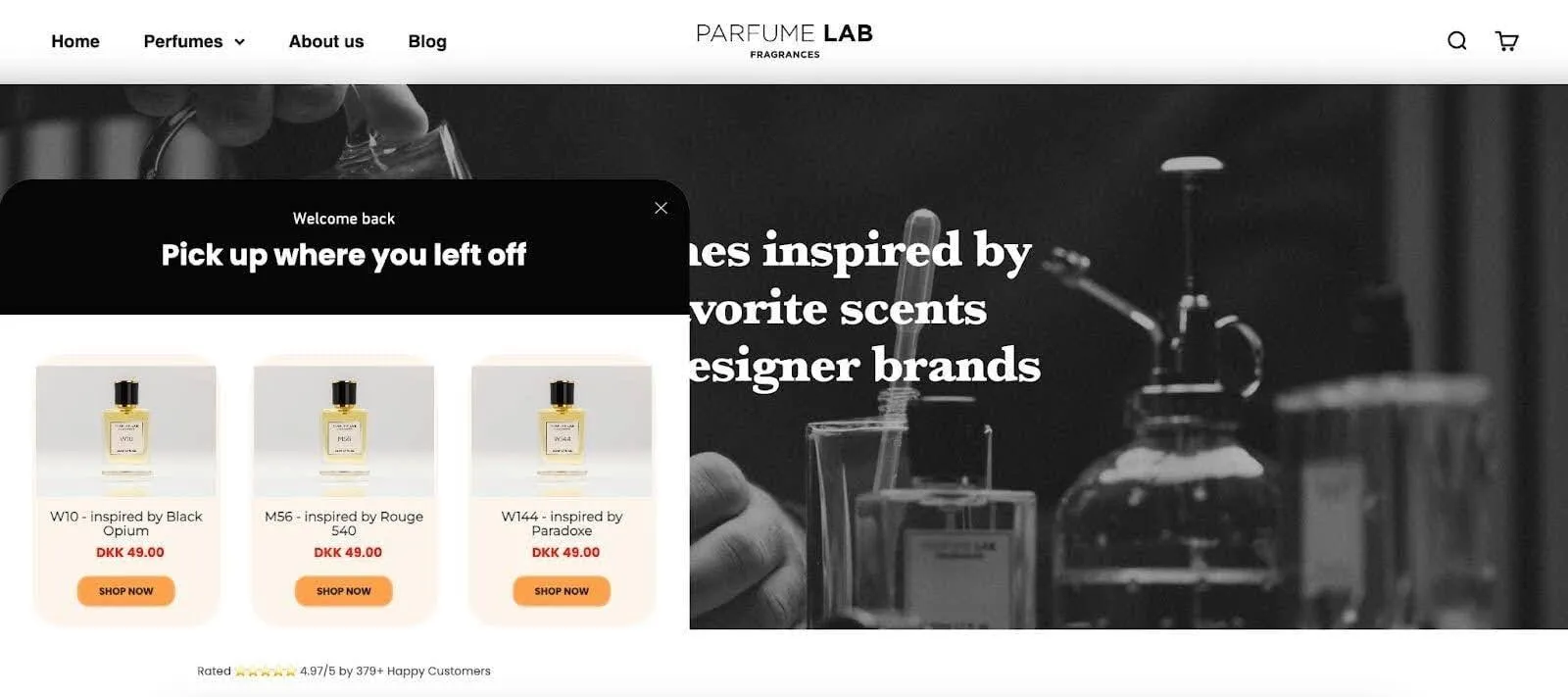 Parfume Lab oldal példája