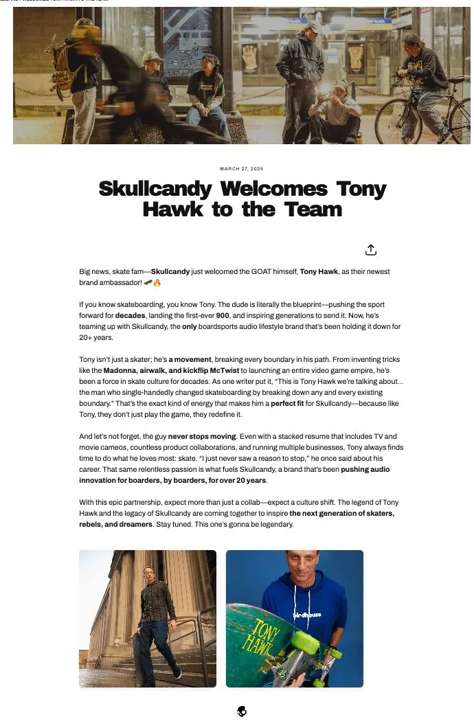 Skullcandy Tony Hawk együttműködése