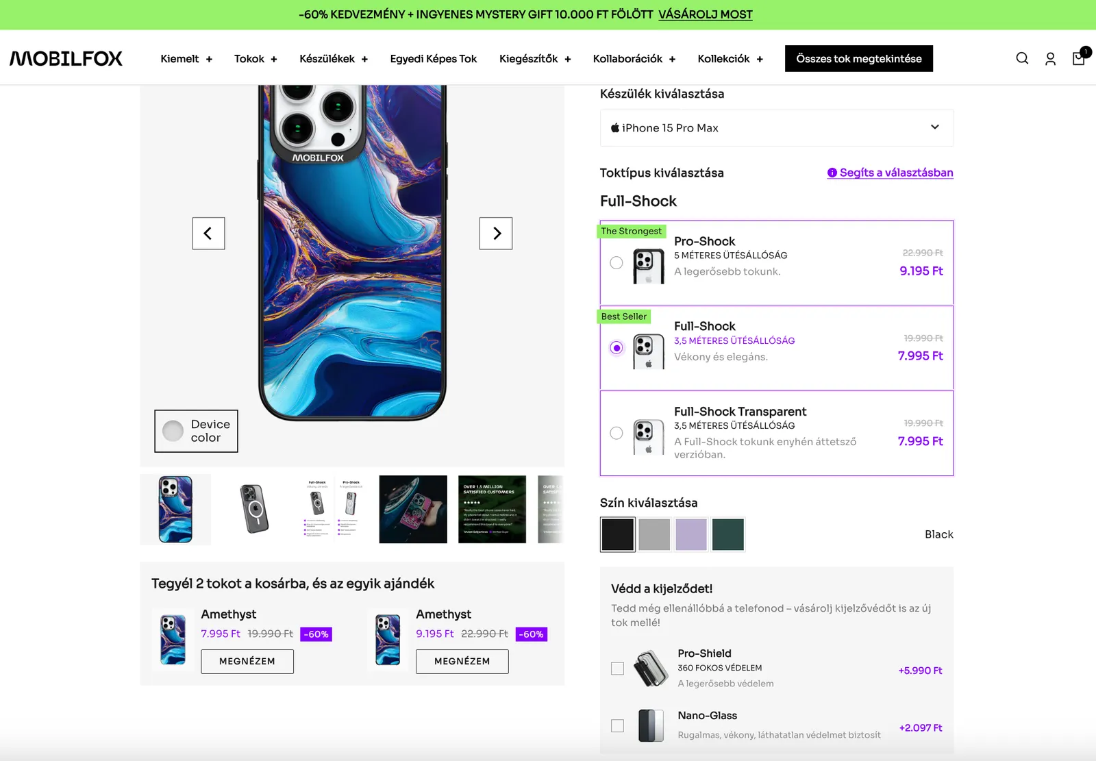 Termékoldalon upsell ajánlatok is megjelennek.