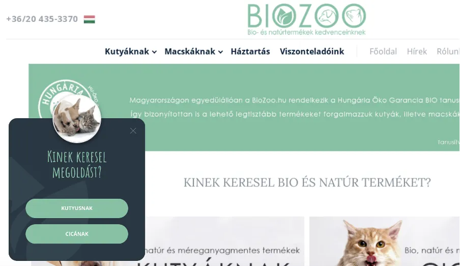 Eledel ajánló gyorsteszt „sidemessage” a főoldalon legalább 10 másodperce tartózkodó új látogatók számára.