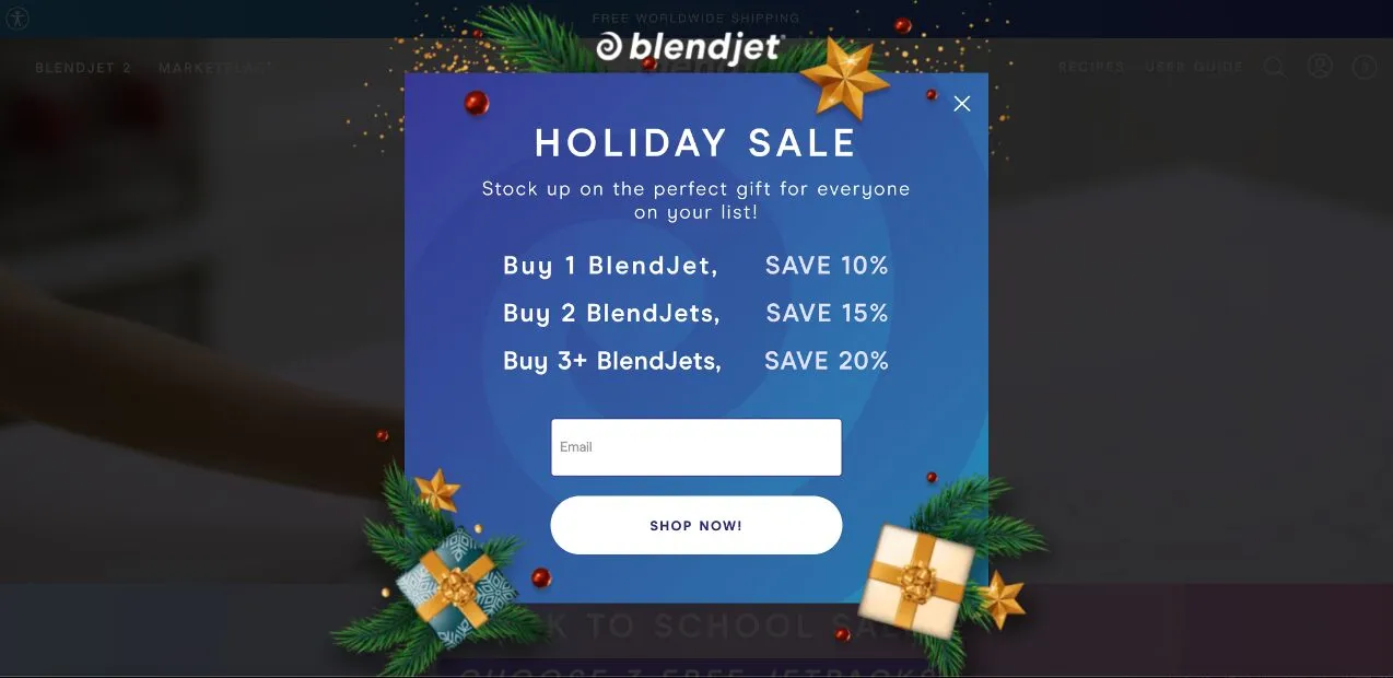 BlendJet Christmas marketing popup campaign