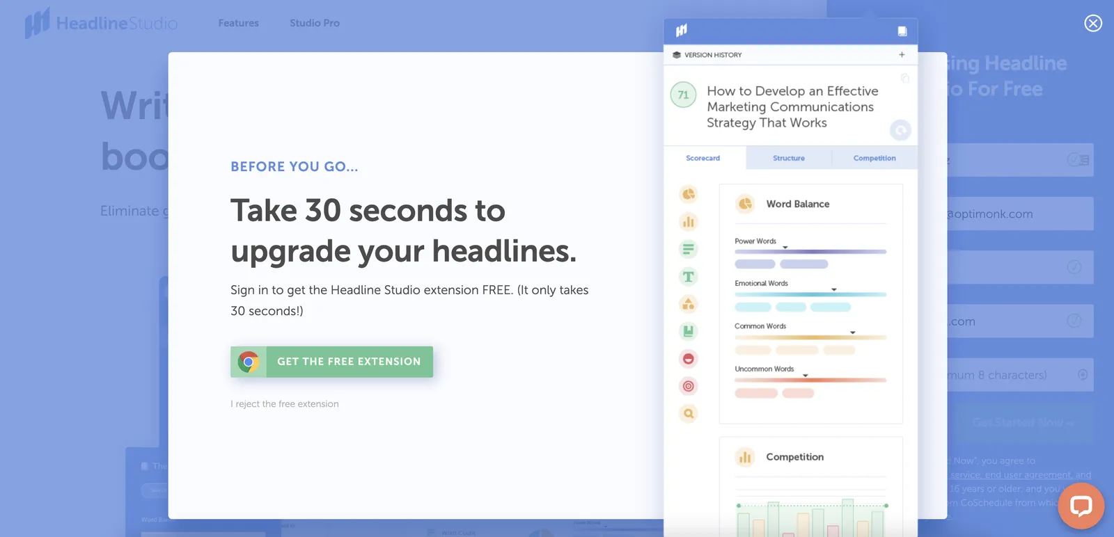 CoSchedule weboldal popup példa