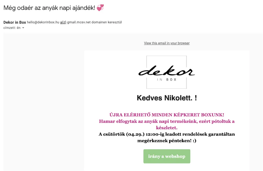 Dekor in Box anyák napi email