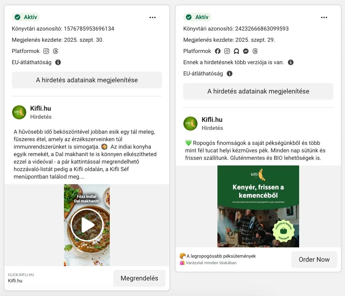 Kifli Facebook hirdetései