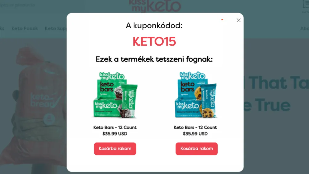 kuponkód popup