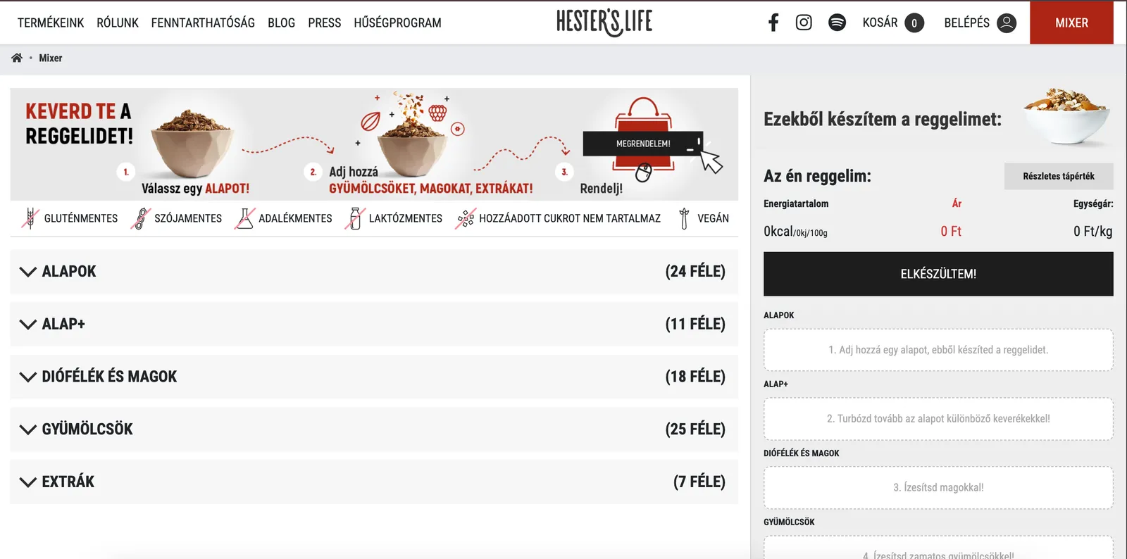 A Hester's Life weboldalán összeállíthatod a saját granoládat.