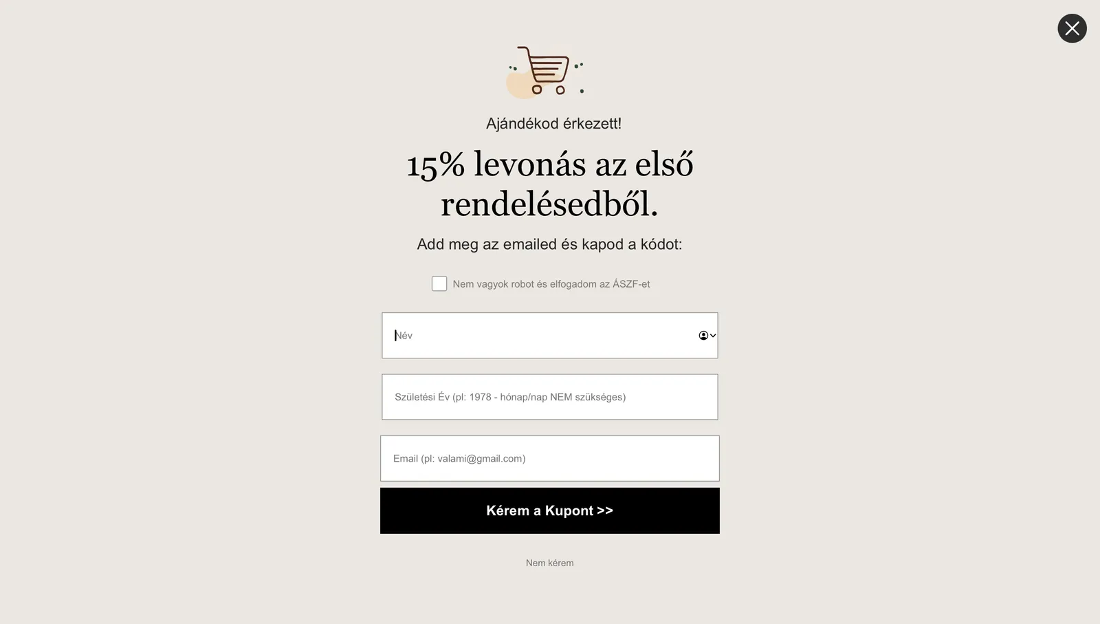 Helia-D teljes-képernyős popupja