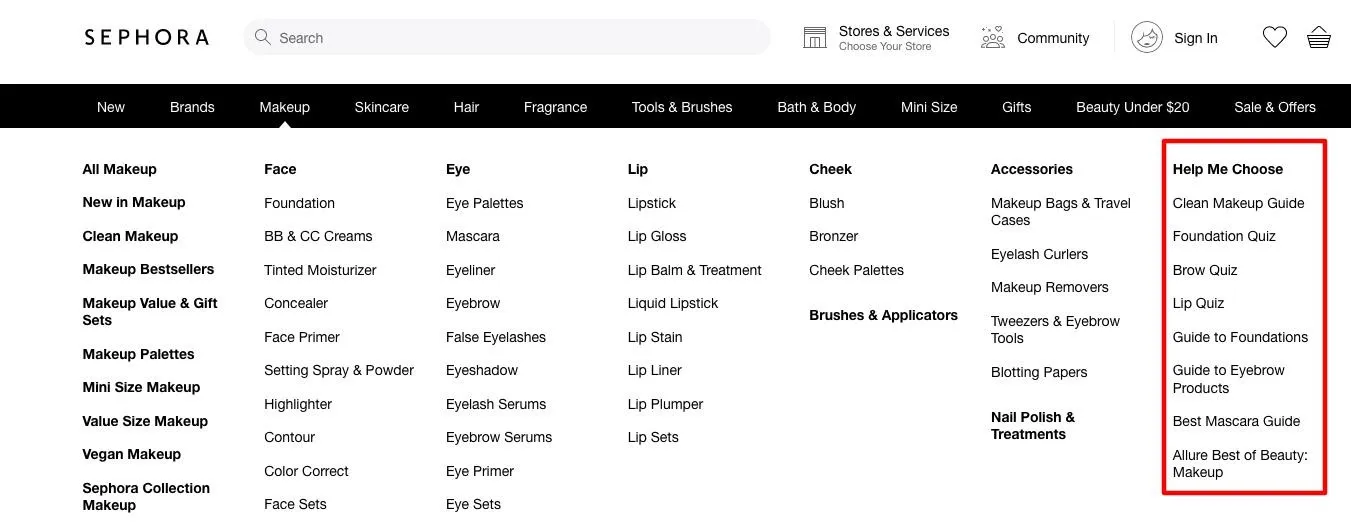 sephora menu