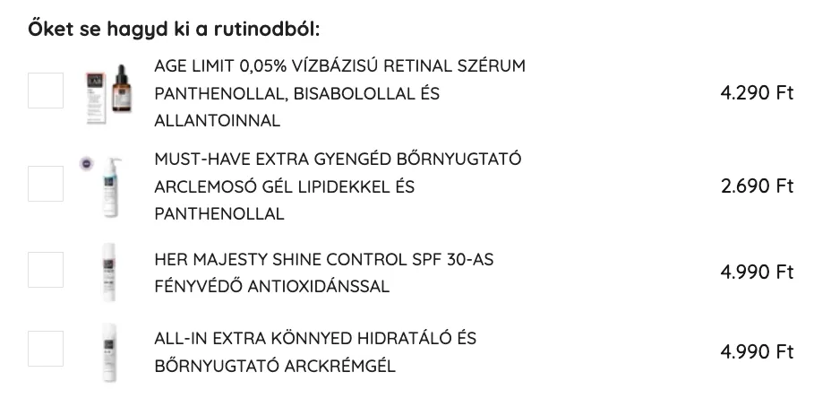 Termékajánlás a termékoldalon