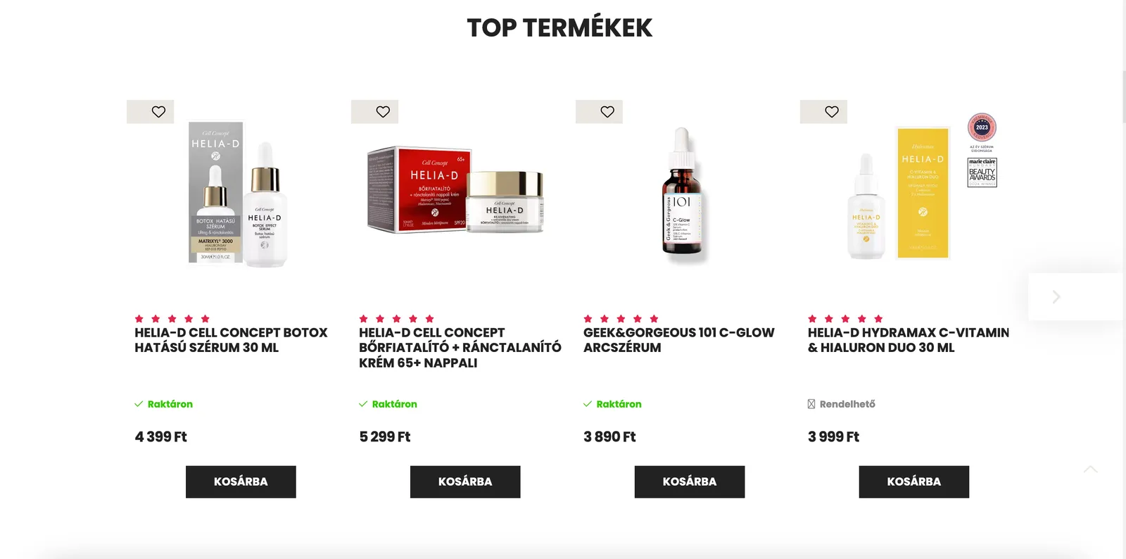 Helia-D kiemeli a top termékeket a főoldalon