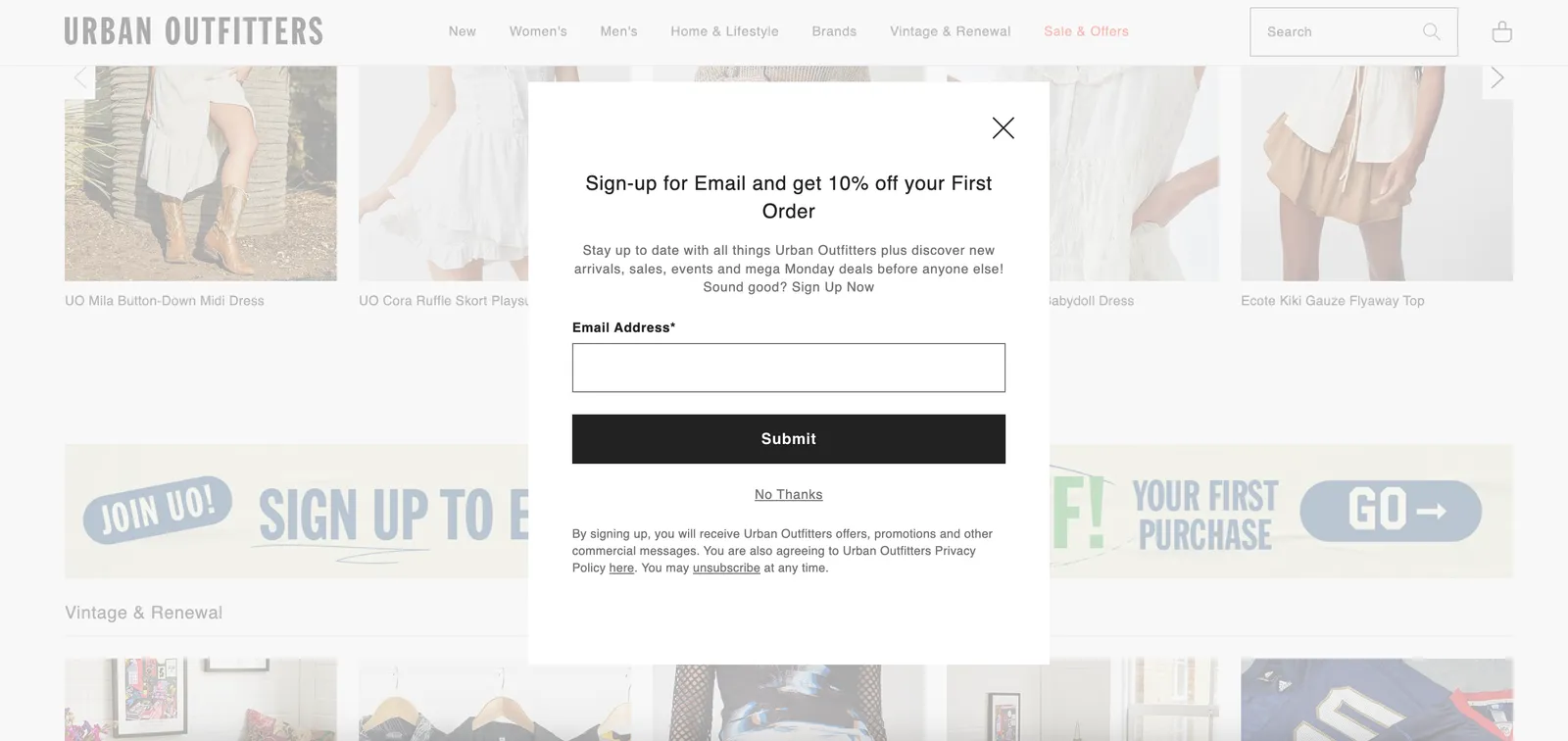 Urban Outfitters egyszerű popup